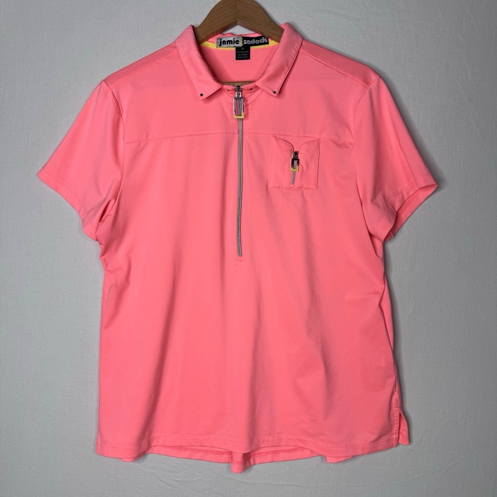 Jamie Sadock Top Womans XL Short Slv Pink Peach Pickleball Tennis Stretch UPF